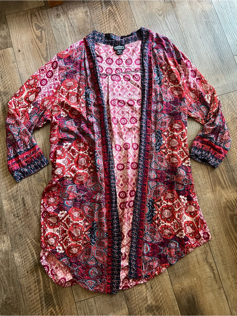 Angie Pink and Navy Floral Open Cardigan Bohemian Indie